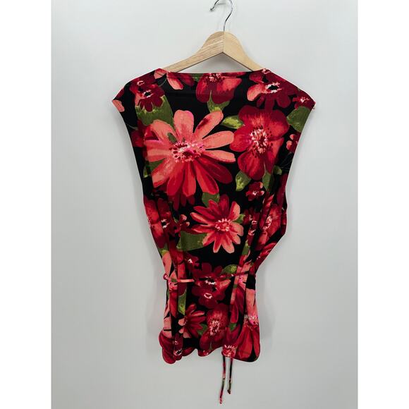 Derek Heart Womens Y2K Floral Wrap Front Shirt Size 3X Sleeveless Tie Boho - Picture 2 of 6